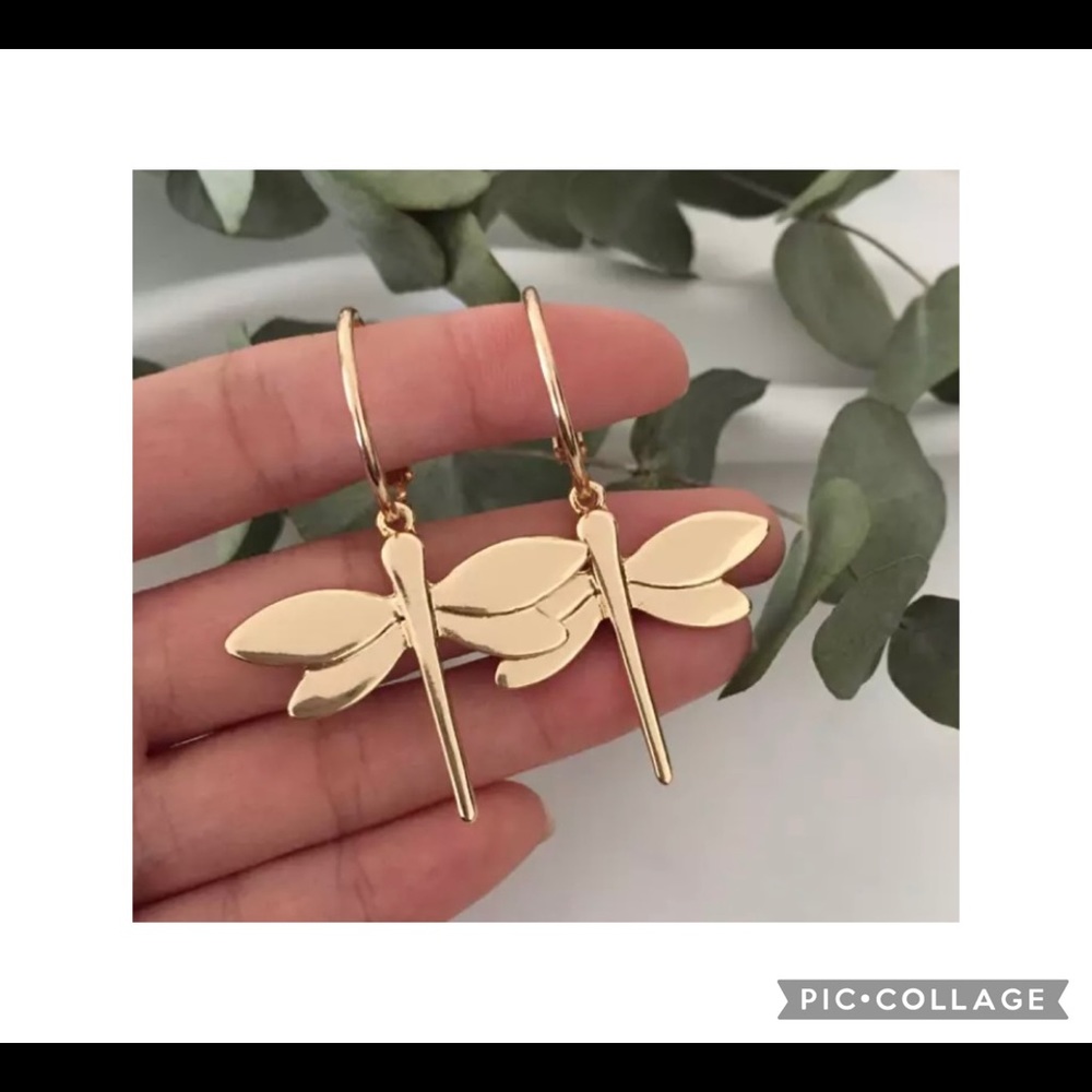 Trendy gold dragonfly earrings